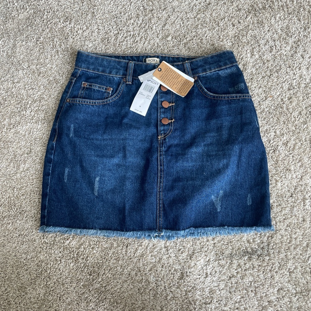 Roxy Dark Blue Denim Mini Skirt with Frayed Hem